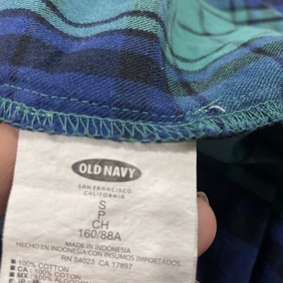 Y2k Old Navy Boyfriend Flannel Blue Green Plaid Size Small 07/14 - Picture 5 of 9
